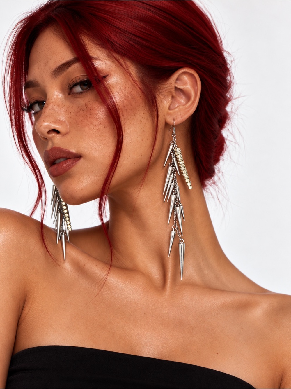 Long Silver Spike Cascade Earrings - Women Jewelry